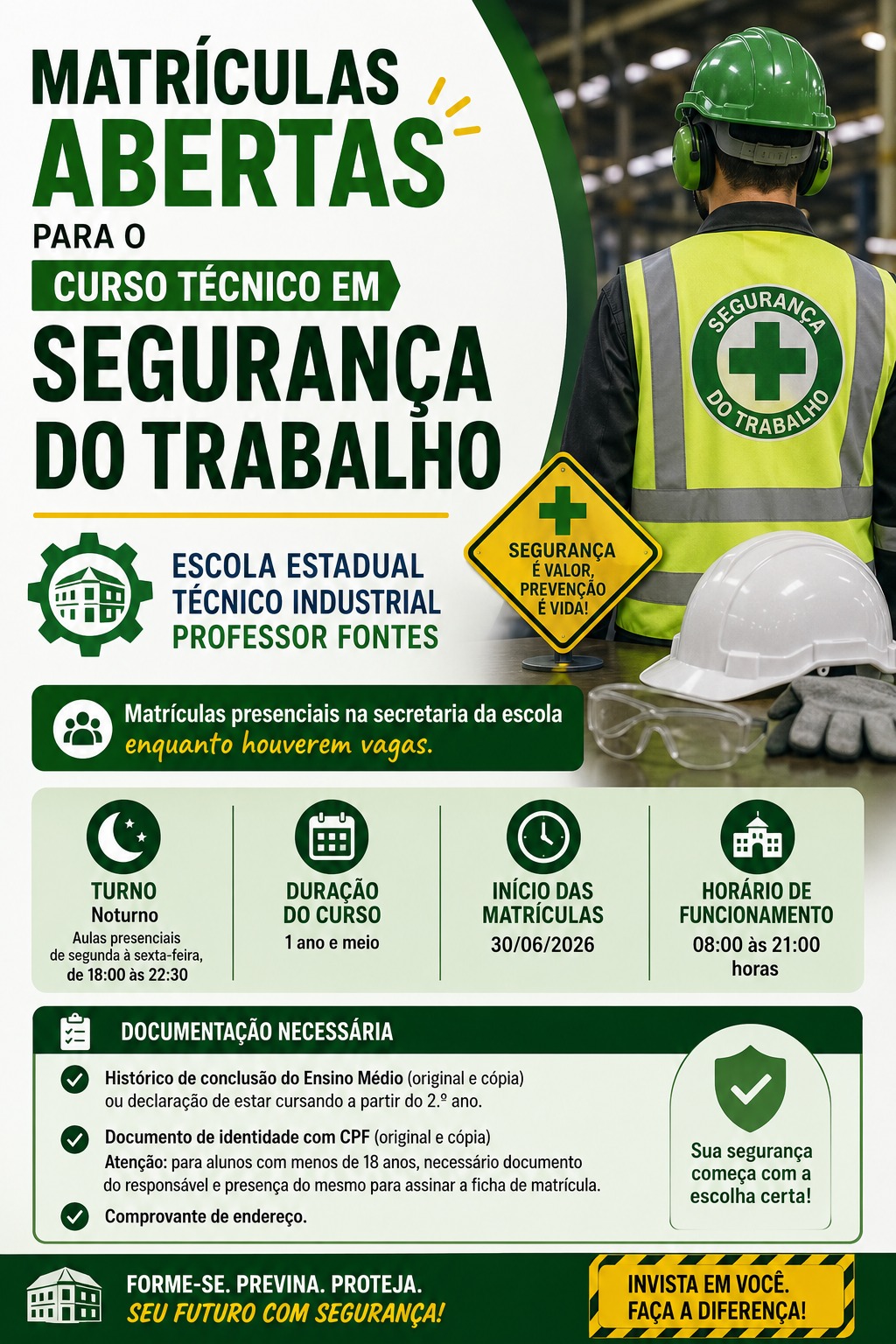 🦺 Matrículas Abertas: Curso Técnico em Segurança do Trabalho